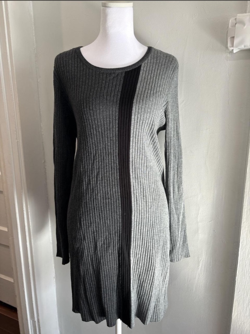Alfani Charcoal Ribbed Knit Dress with Black Label